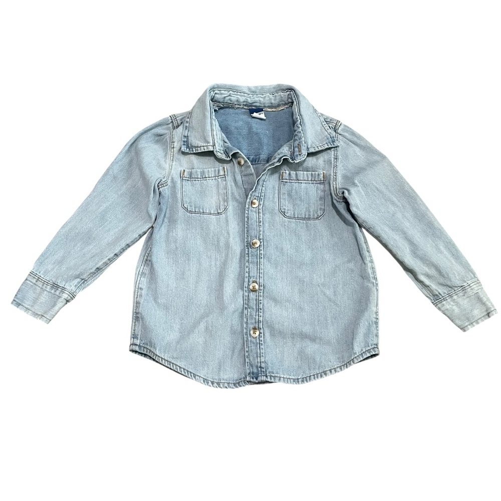 Old Navy Toddler Girls Long Sleeve Light Wash Denim Button Down Top Size 4T